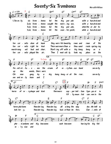 Seventy Six Trombones Lyrics