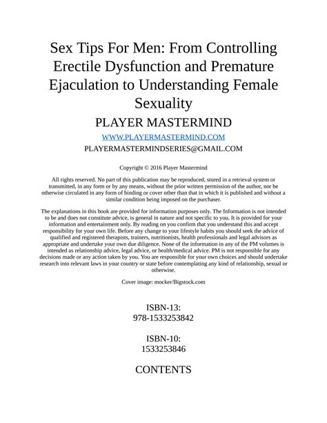 Download Sex Tips For Men From Controlling Erectile Dysfunction And Premature Ejaculation To Understanding Female Sexuality Player Mastermind 