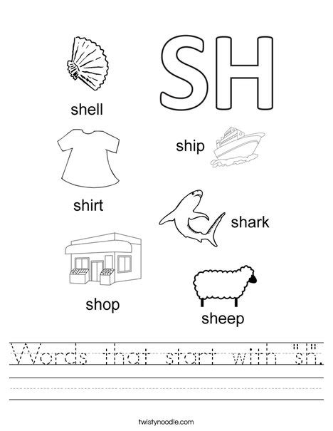 Sh Words Worksheets Twisty Noodle Sh Words For Kids - Sh Words For Kids