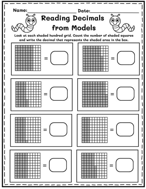 Shading Decimals On A Grid Worksheet