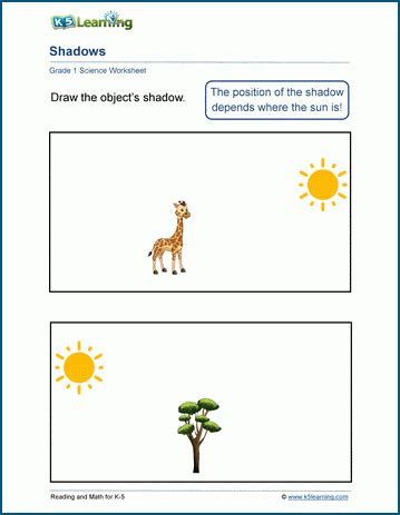 Shadows Worksheet K5 Learning Light Worksheets For 1st Grade - Light Worksheets For 1st Grade