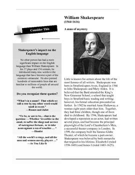 Shakespeare Background Handout By Jessica Collett Tpt Shakespeare Background Worksheet - Shakespeare Background Worksheet