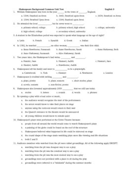 Shakespeare Background Quiz Teaching Resources Tpt Shakespeare Background Worksheet - Shakespeare Background Worksheet
