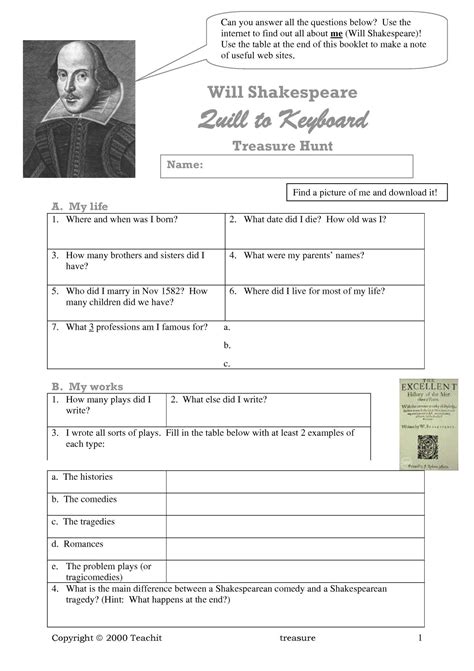 Shakespeare Internet Treasure Hunt Activity Ks3 English Teachit Shakespeare Background Worksheet - Shakespeare Background Worksheet