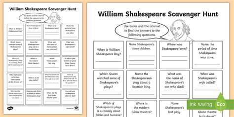 shakespeare scavenger hunt answer key