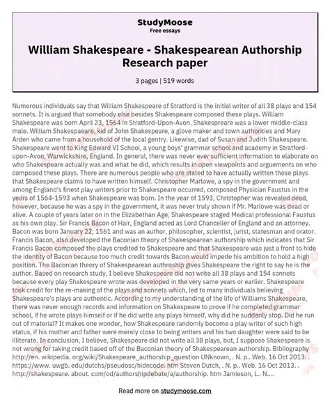 Read Online Shakespeare Paper Topics 