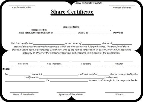 Share Certificate Format