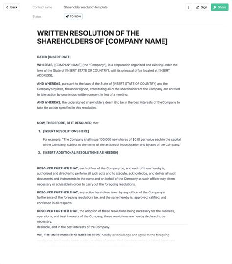 Read Shareholders Written Resolution 