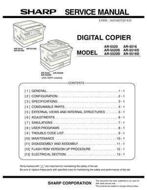 Sharp Ar 5516 Service Manual