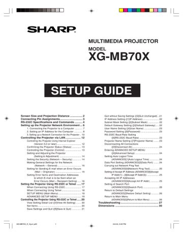 Read Online Sharp Xg Mb70X User Guide 