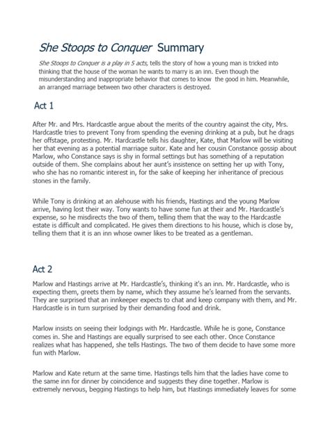 She Stoops To Conquer Summary