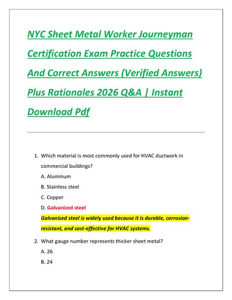 Sheet Metal Worker Exam Practice Sample Test Questions