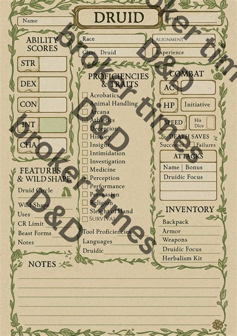 Sheperd Druid Monster Sheet
