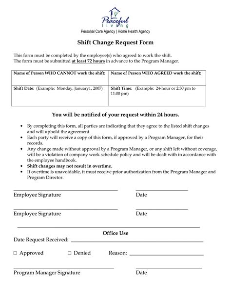 Shift Change Request Email Sample