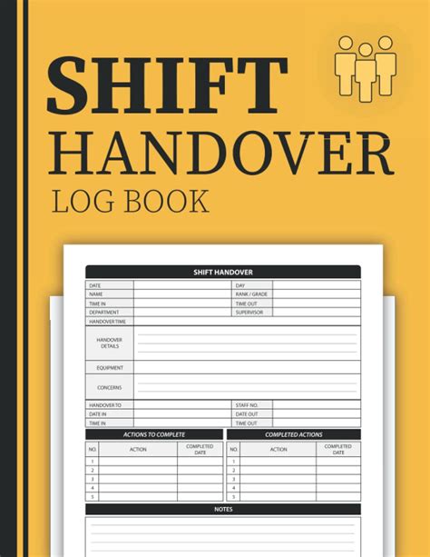 Shift Handover Logbook Daily Template Sheets For Recording Staff Duty Change Time Shift Log Sign In Out Equipment Details Concerns Action Use Paperback Office Supplies Volume 11