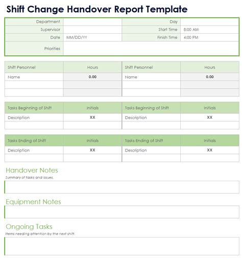 Shift Report Handover Report Format Excel