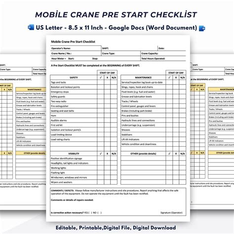 Ship Crane Pre Start Checklist