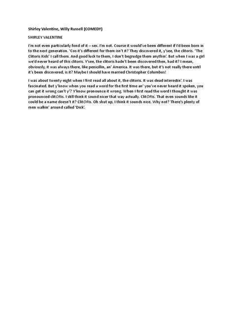 Shirley Valentine Monologue Script