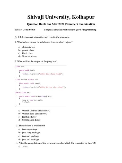 Read Shivaji University Kolhapur Sample Question Papers Engineering Be First Year 