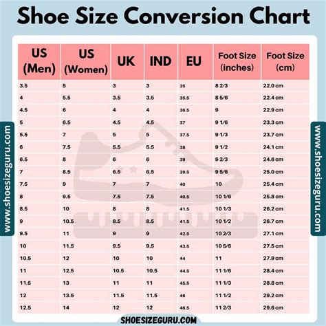 Shoe Size Conversion Chart Uk To Us
