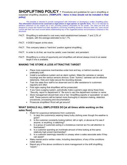 shoplifting policy template procedures and guidelines for