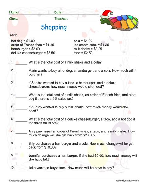 Shopping Word Problems For Grade 3 K5 Learning Money Worksheet Third Grade - Money Worksheet Third Grade