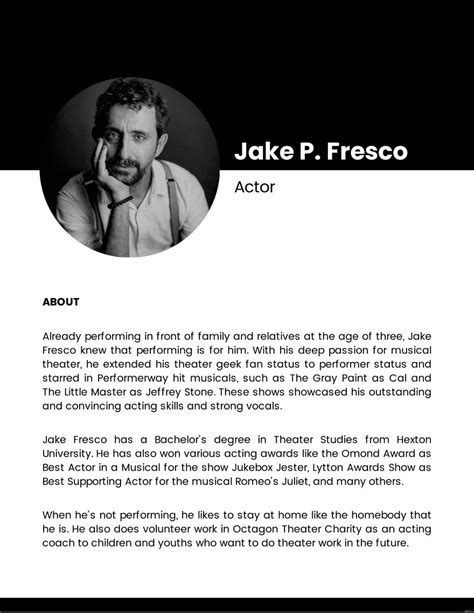 short actor bio example