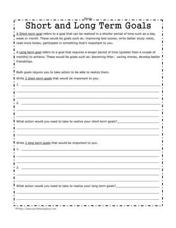 Short And Long Term Goals Worksheet   Free Goal Setting Worksheets - Short And Long Term Goals Worksheet