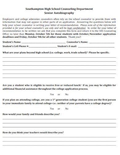 short autobiography writing assignments for high school