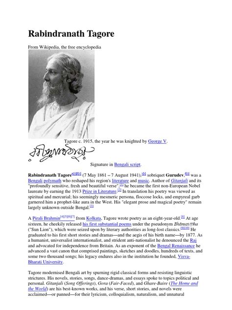 short biography of rabindranath tagore pdf printer