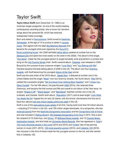 short biography of taylor swift