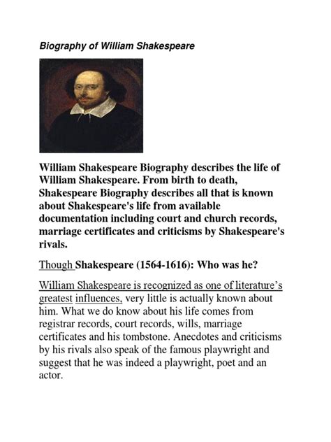 short biography of william shakespeare in pdf
