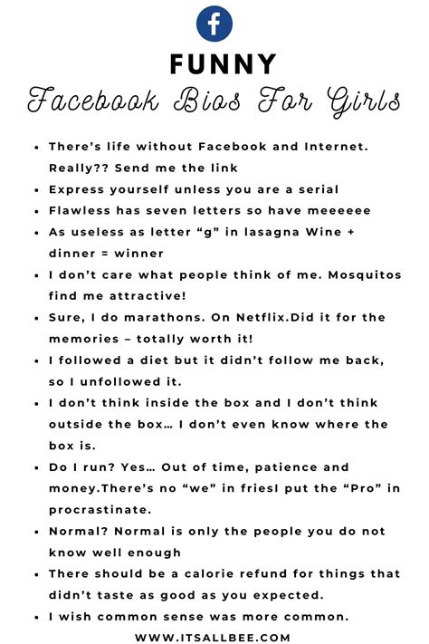 short funny bio examples for girl