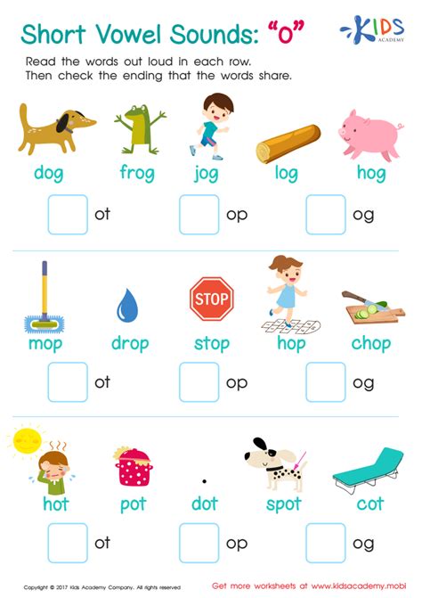 Short O Worksheets For Short O Cvc Words O Family Words With Pictures - O Family Words With Pictures