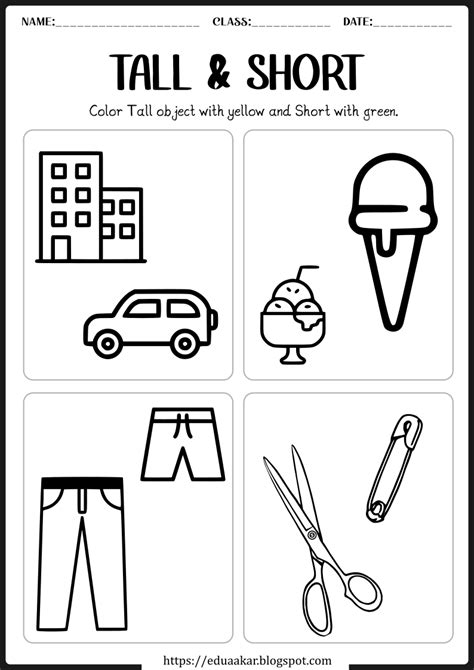 Short Or Tall Fun Printable Worksheets For Preschool Tall And Short Activities For Kindergarten - Tall And Short Activities For Kindergarten
