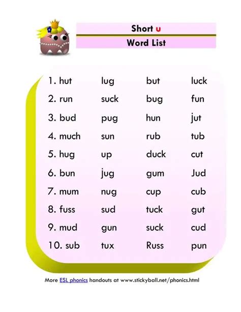  Short Vowel U Words List - Short Vowel U Words List