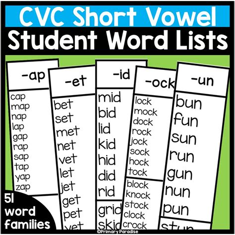 Short Vowel Word Family Lists An Ad En Long Vowel Word List Second Grade - Long Vowel Word List Second Grade