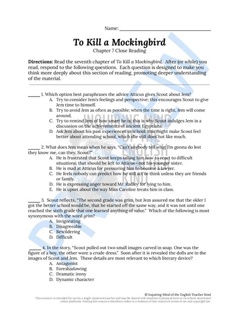 Read Short Answer Questions For To Kill A Mockingbird 