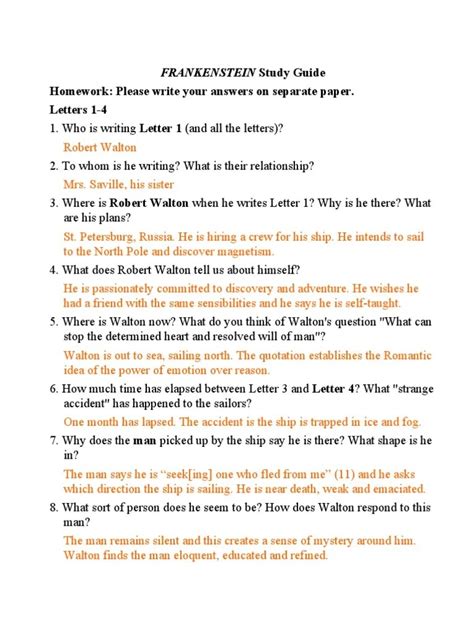 Read Online Short Answer Study Guide Questions For Frankenstein Key 