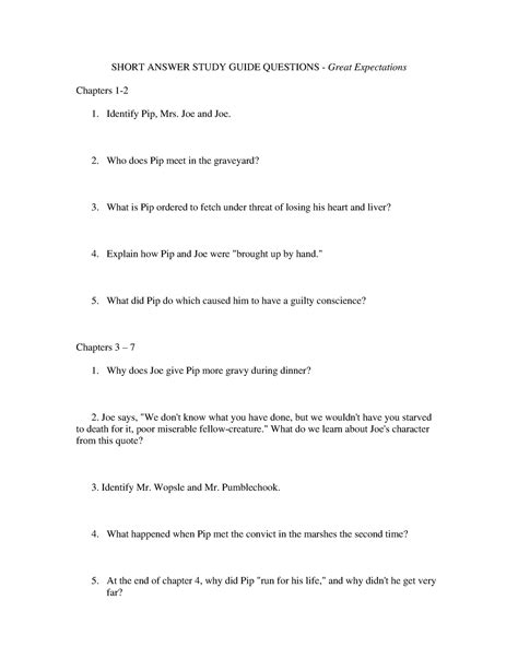 Read Short Answer Study Guide Questions Great Expectations 