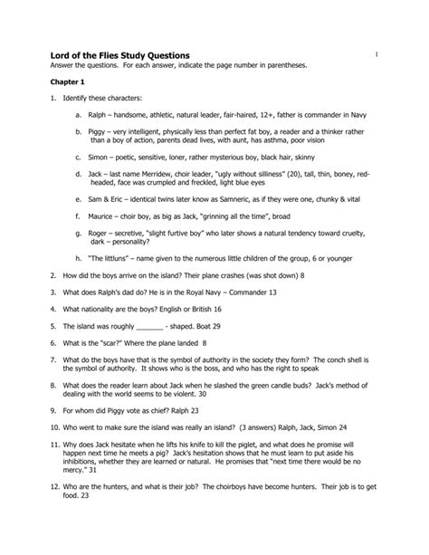 Read Online Short Answer Study Guide Questions Lord Of The Flies Answers 