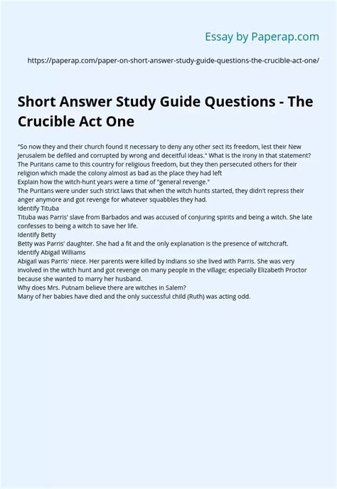 Read Short Answer Study Guide Questions The Crucible Act One Answers 