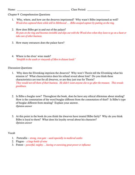 Read Online Short Answer Study Guide Questions The Hobbit 