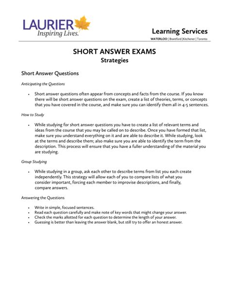 Full Download Short Answer Test Questions Examples 