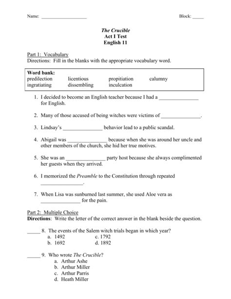 Full Download Short Answer Unit Test 1 The Crucible 