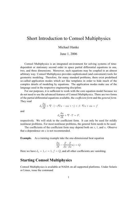 Full Download Short Introduction To Comsol Multiphysics Kth 