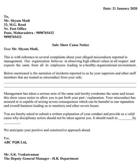 Show Cause Notice Format