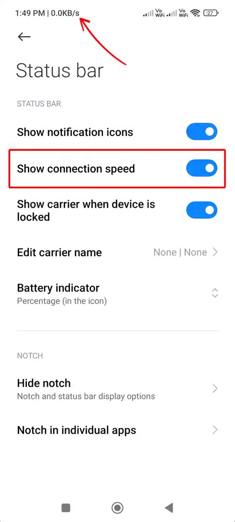 show connection speed android