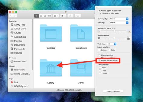 show library folder in finder