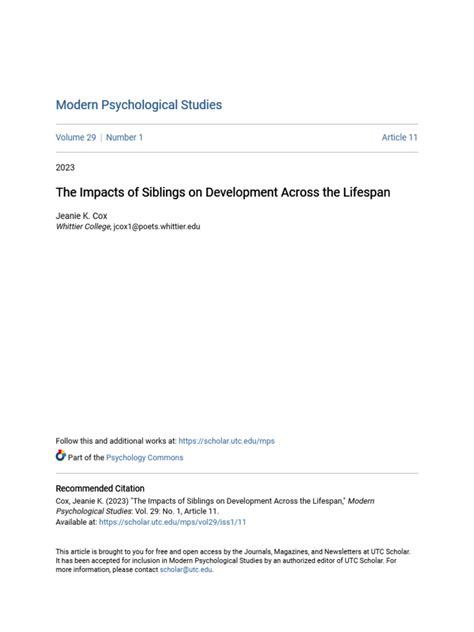 Siblings In Development: A Psychoanalytical View: